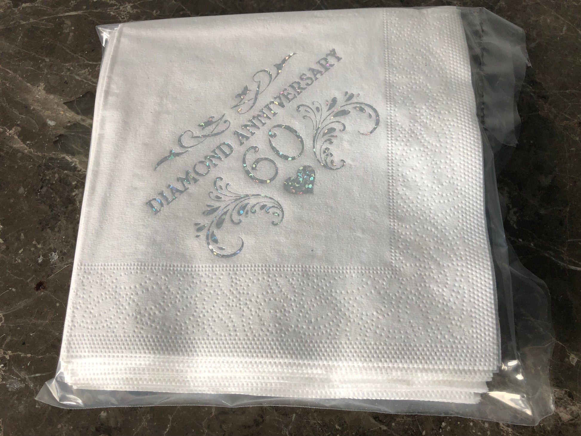 60th Diamond Wedding Anniversary Cocktail Napkins serviettes recycled paper with sparkling foil printed design