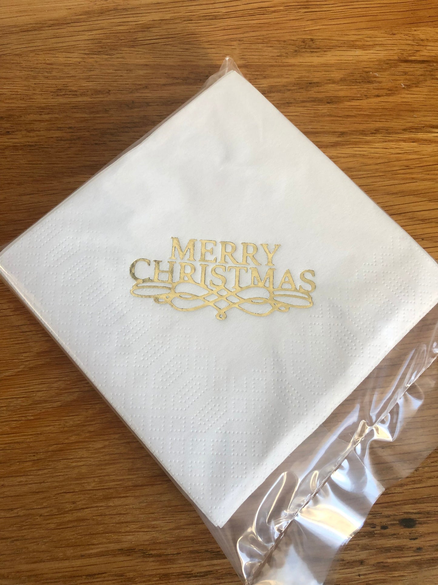 Merry Christmas White Cocktail Napkins / Serviettes with Printed design in Red, Gold or Sparkling Silver Pack of 20 Party Drinks