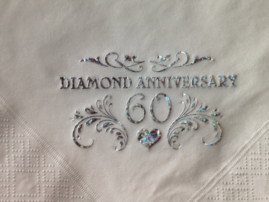 60th Diamond Anniversary Napkins Party Tableware Pack of 15 x 3ply soft Dinner Napkins