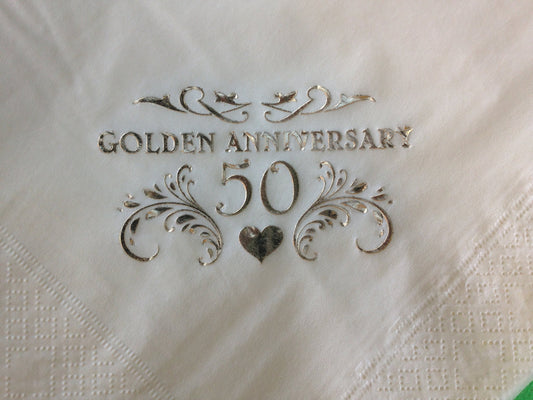 Golden Wedding Anniversary White Table Dinner Napkins Pack of 15 Quality 3ply