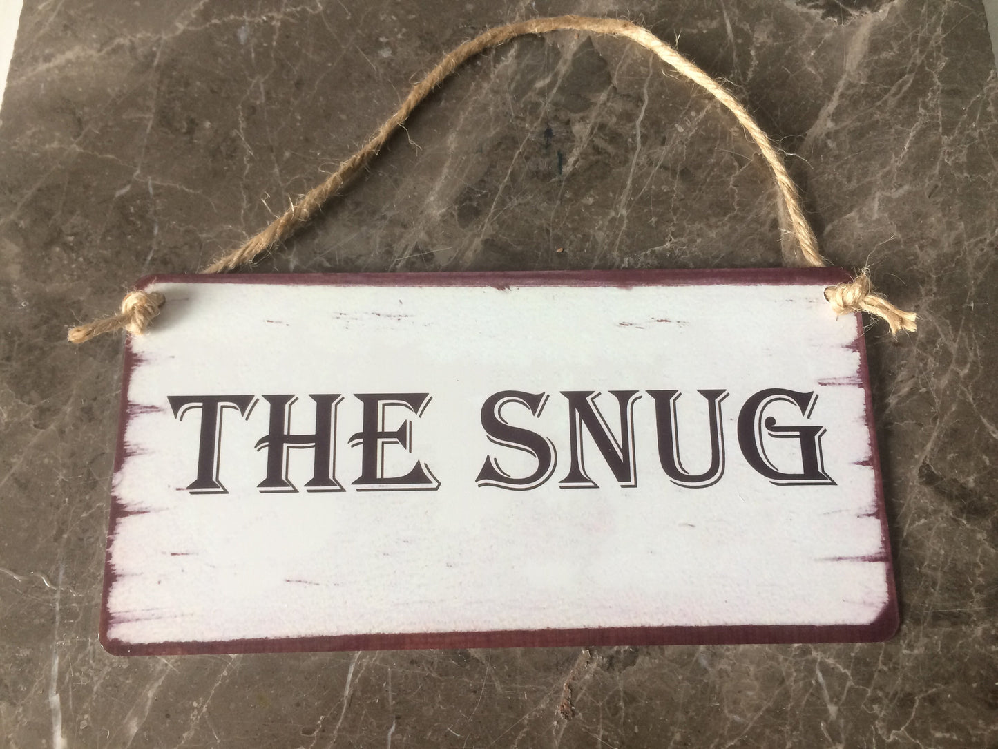 The Snug metal sign / plaque Shabby Chic style, indoor or outside