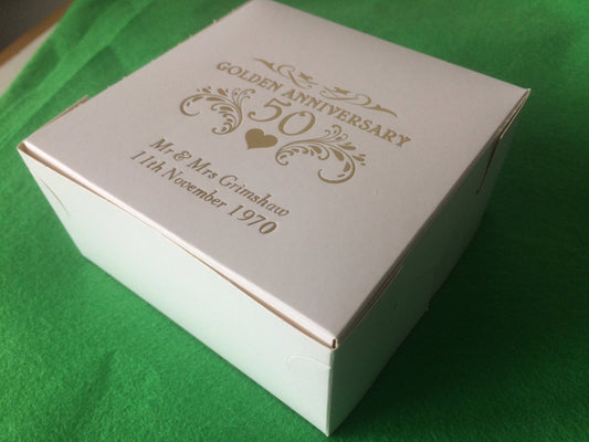 Personalised 50th Golden Wedding Anniversary Cake Boxes x 20