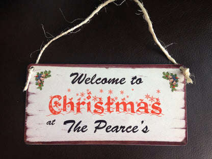 Family Name Christmas Sign / Plaque Personalised Xmas gift for Welcome Home made of metal