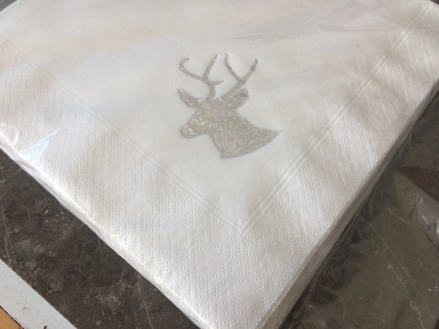 Sparkling Silver Stags Head Christmas Napkins Quality 3ply 40cm Dinner