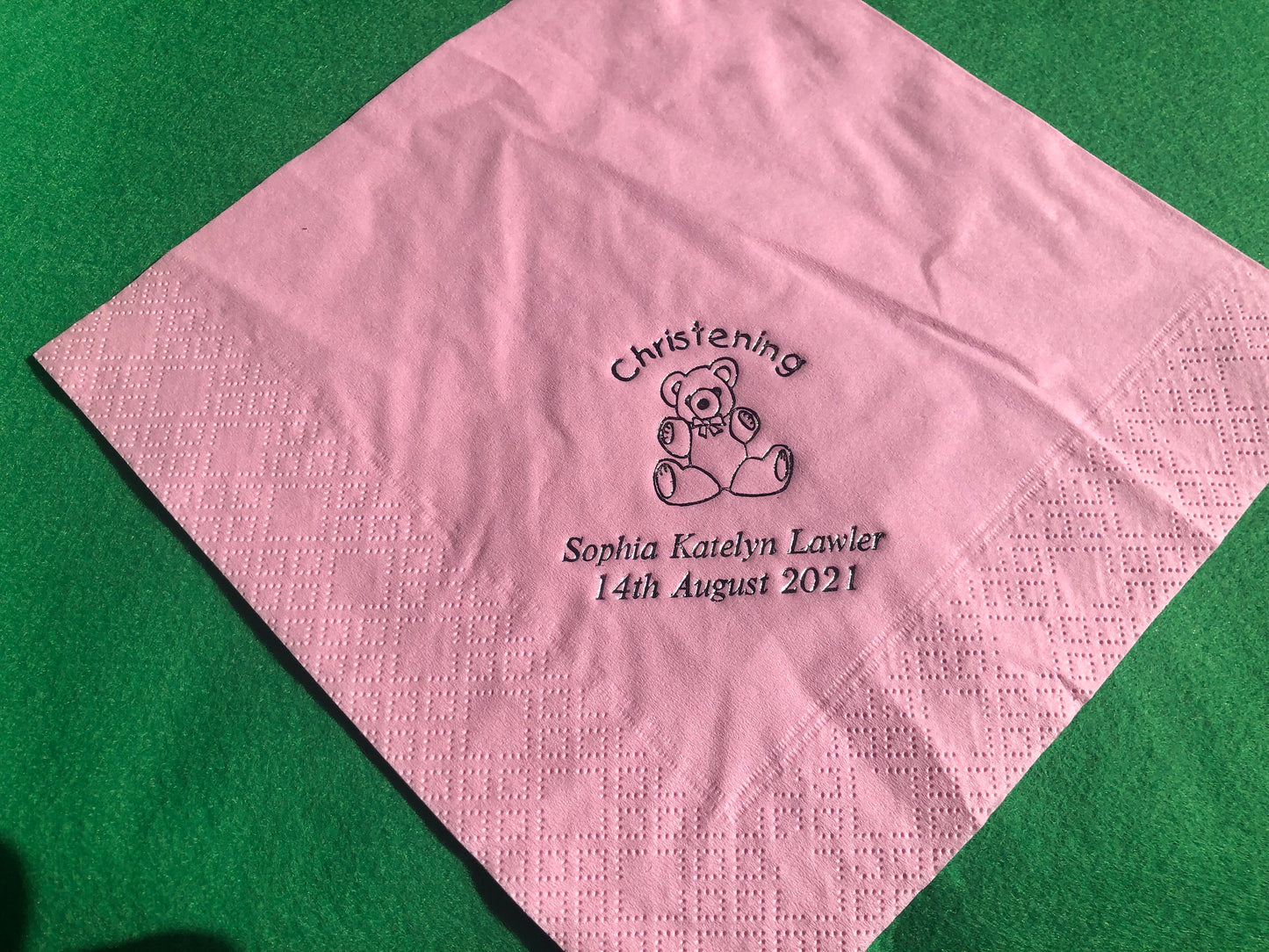 50 x Personalised Christening Napkins / Serviettes with Silver Foiled Teddy Bear Design Quality 3Ply