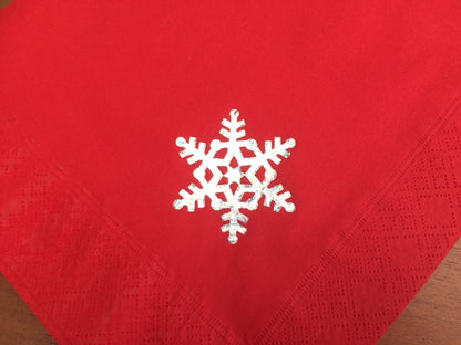Bright Red Christmas Dinner Napkins Serviettes Quality 3 ply 40cm with Sparkling Silver Snowflake Design