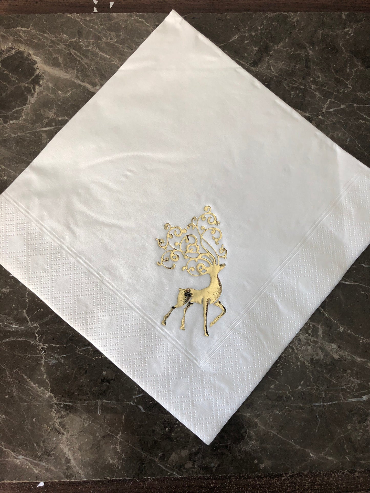 Christmas Gold Reindeer / Stag design on White Luxury 3ply 40cm Napkins Serviettes