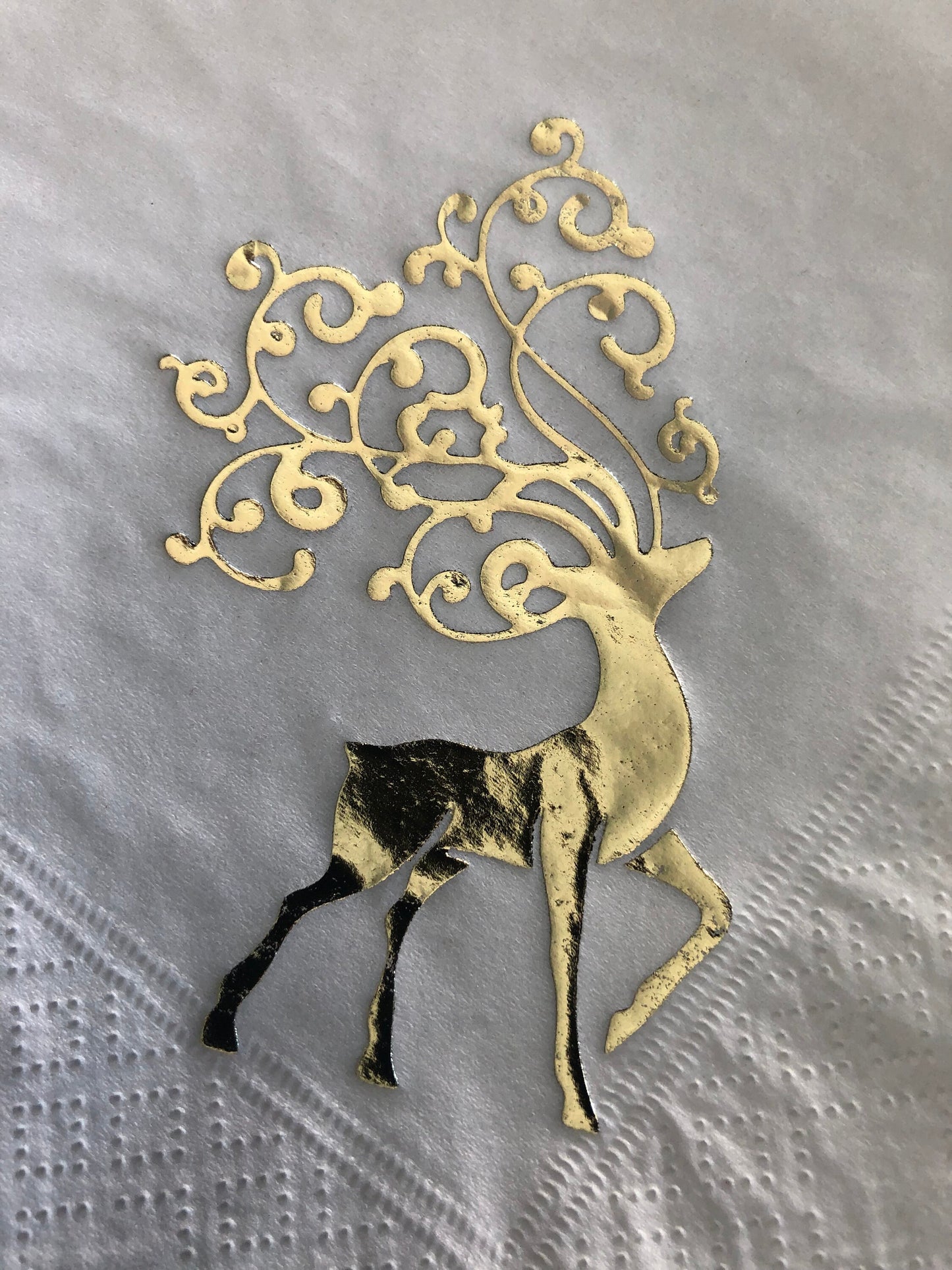 Christmas white quality 3ply 40cm dinner napkins serviettes with shiny gold reindeer stag design