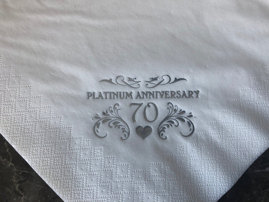 70th Platinum Anniversary Napkins Party Tableware Pack 15 3ply Soft 40cm Dinner Serviettes