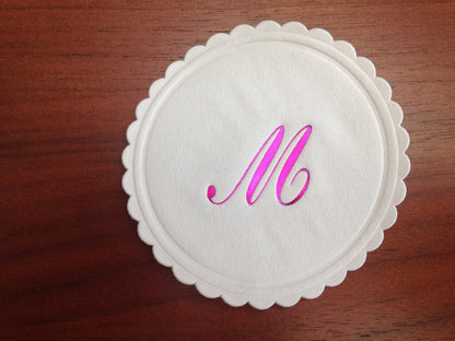 Monogram coasters multi ply paper tissue. personal tableware decoration for drinks bar Pack of 50