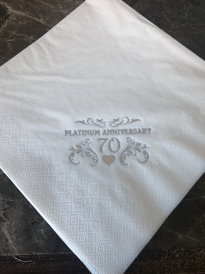 70th Platinum Anniversary Napkins Party Tableware Pack 15 3ply Soft 40cm Dinner Serviettes