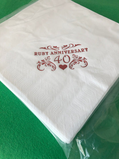 Ruby Wedding 40th Anniversary Napkins Serviettes 3ply luxury dinner napkins pack of 15