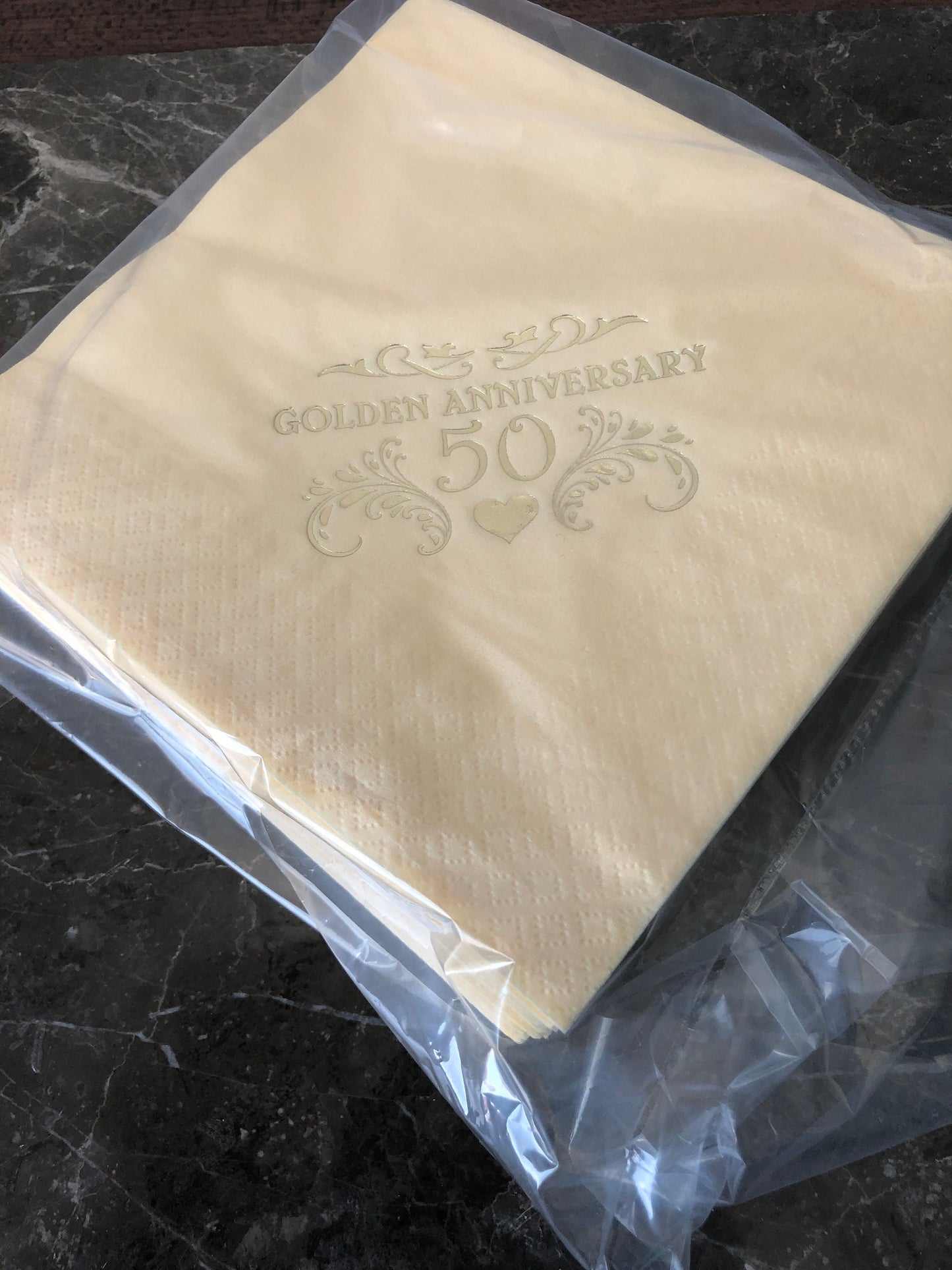 Cream 50th Golden Wedding Anniversary Buffet Napkins Serviettes Pack of 40