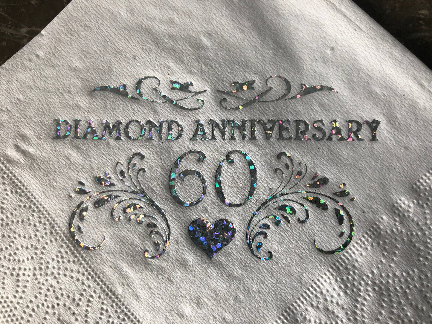 60th Diamond Wedding Anniversary Cocktail Napkins serviettes recycled paper with sparkling foil printed design