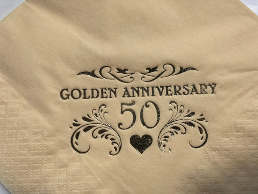 Golden Wedding Anniversary Cream Dinner Table Napkins / Serviettes 40cm 3ply Quality Pack of 15